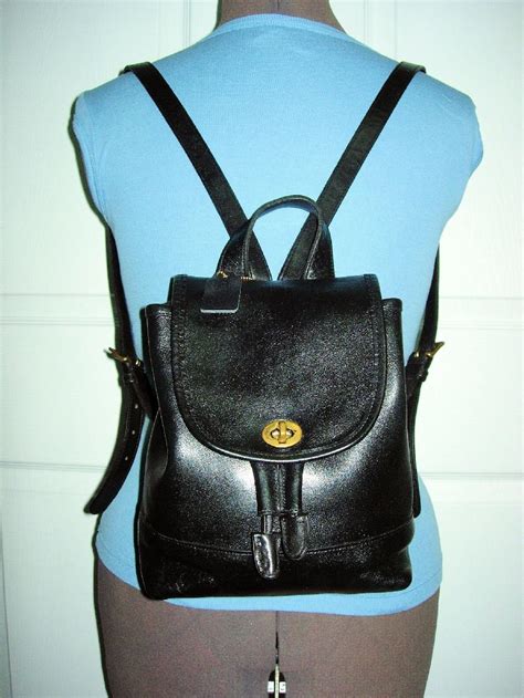 Vintage Coach Black Leather Backpack Purse