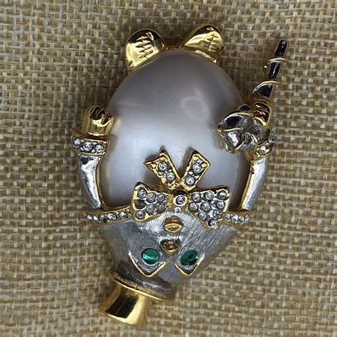 Vintage Kjl Kenneth Jay Lane Humpty Dumpty Brooch Whi Gem