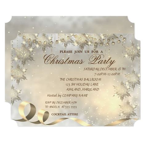 Elegant Gold Snowflakes Corporate Christmas Party Invitation Business