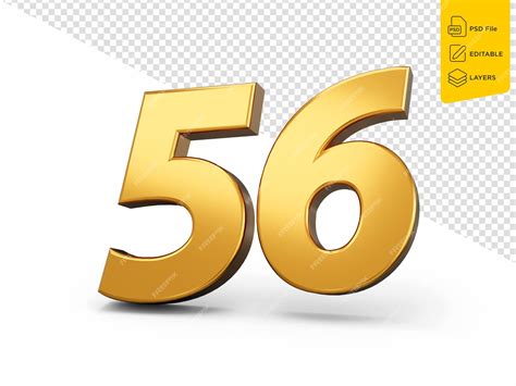 Золотой номер 56 пятьдесят шесть на изолированном фоне блестящий 3d ...