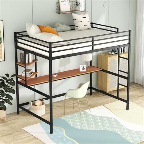 Harper Bright Designs Black Full Size Metal Loft Bed With Built In