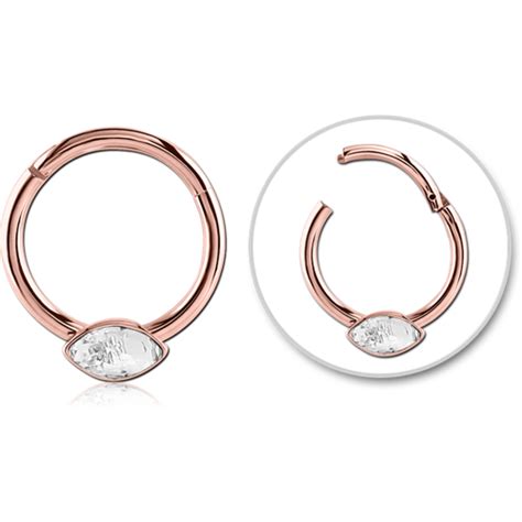 Rose Gold Pvd Coated Surgical Steel Grade L Round Jeweled Hinged