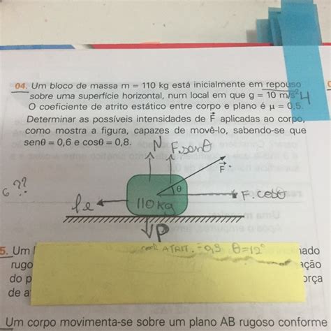 Um Bloco De Massa M Kg Est Inicialmente Em Repouso Sobre Uma