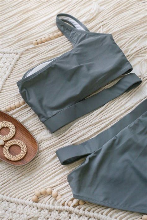 TOGA SIDE SLIT PIECE BIKINI SET IN SPACE GREY Women S Fashion Swimwear Bikinis Swimsuits