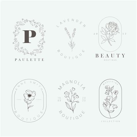 Logotipo Floral Dibujado A Mano Vector Premium