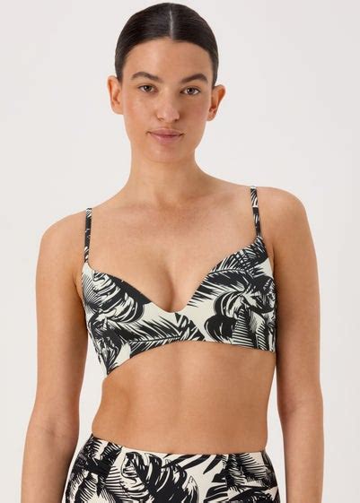 Monochrome Palm Comfort Mould Bikini Top Matalan