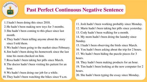 60 Sentences Example In Past Perfect Continuous Tense Englishtivi