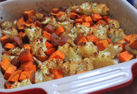 Roasted Sweet Potato And Cauliflower With Garam Masala Side Dish