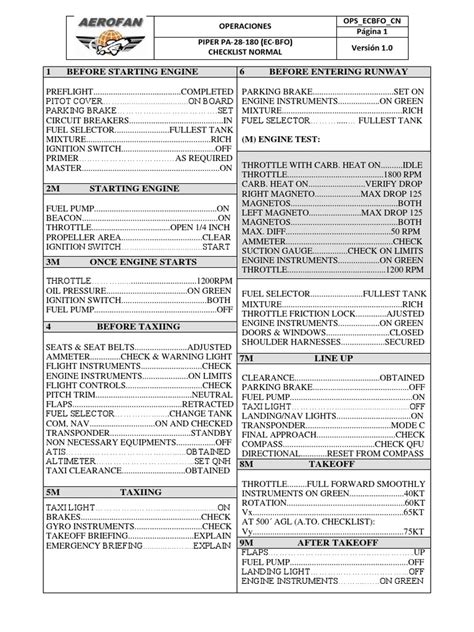 PA-28 Checklist | PDF | Ignition System | Brake