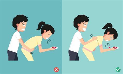 Wrong And Right Ways First Aid Man Giving Choking Woman Illustration