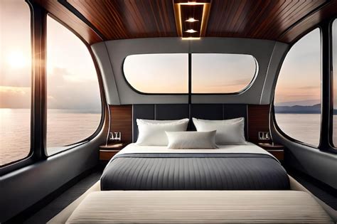 Premium Photo | Luxury bedroom on a luxury yacht with a view of the ocean