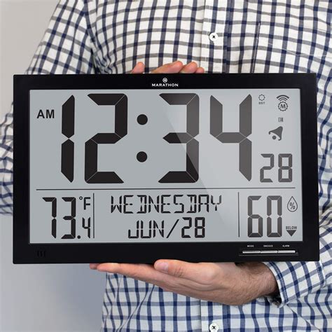 Marathon Slim Jumbo Auto Set Atomic Full Calendar Digital Wall Clock