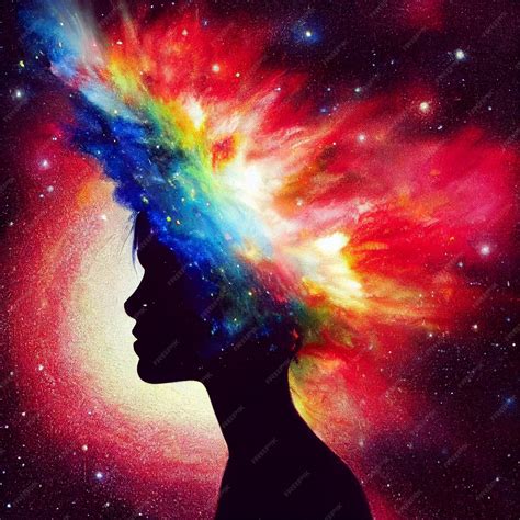 Premium Photo | Psychedelic woman surreal portrait astral projection to the universe meditation
