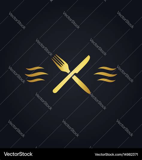 Gold fork knife food logo Royalty Free Vector Image