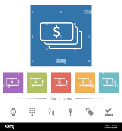 American Dollar Banknotes Outline Flat White Icons In Square