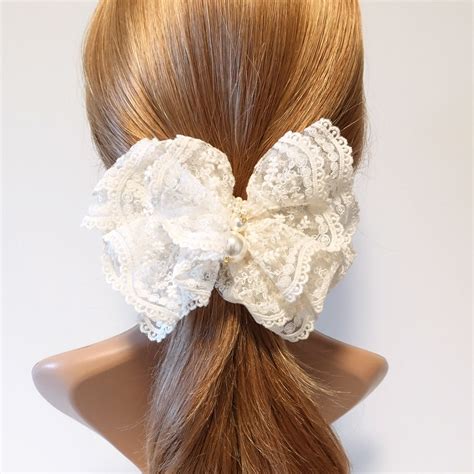 Floral lace layered bow french hair barrette elegant hair accessories
