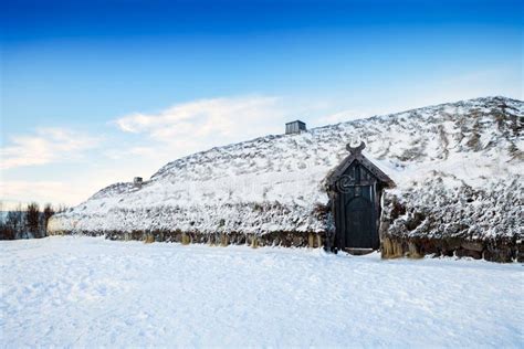 Icelandic Viking House Covered In Snow Frozen At The Bottom Of The