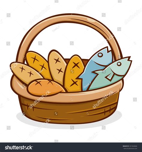 Five Bread And Two Fish In A Basket Vector Illustration 331364666