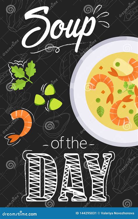 Soup Of The Day Menu Concept Soup With Ingredients In Flat Style Stock