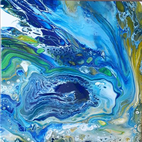 Pouring Poseidon Gelb Gr N Blau Malerei Von Sigrid Baul Bei Kunstnet