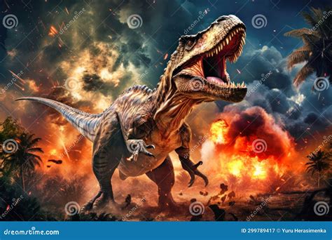 A Terrible Dinosaur Tyrannosaurus T Rex With An Open Huge Mouth And