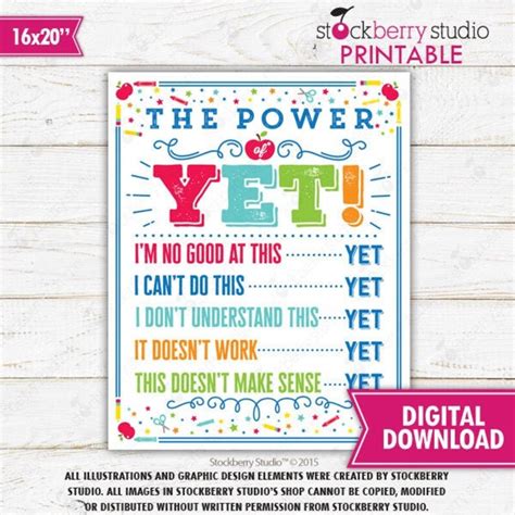 The Power of yet Poster Motivational Classroom Sign Growth | Etsy