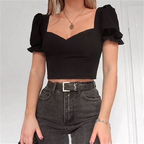 Honet Sweetheart Neckline Puff Short Sleeve Crop Top Yesstyle