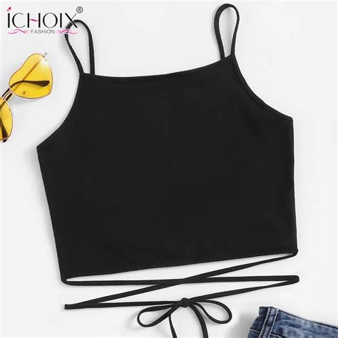 Ichoix 2019 New Style Summer Sexy Tank Top Vest Ribbons Striped Solid