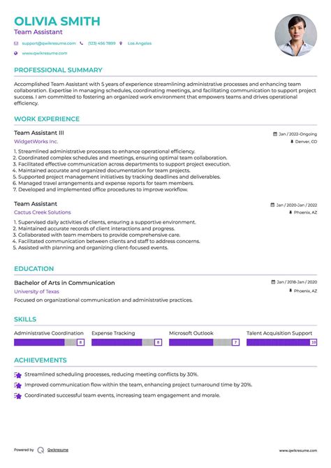 team assistant resume samples templates
