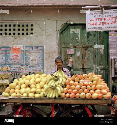 A Fruit Seller Stall At The Market In Udaipur In Rajasthan In India In