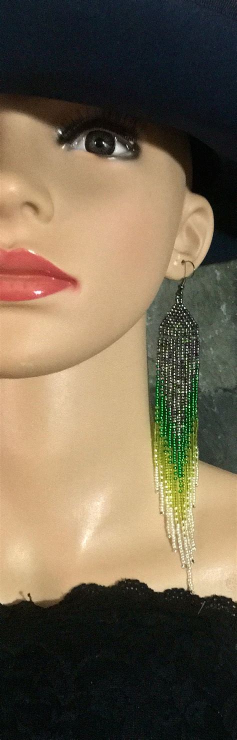 Long Native American Style Beaded Glass Seed Bead Fringe Etsy