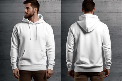 Men Wearing White Hoodie - Front - Back Graphic by The Design Factory ...