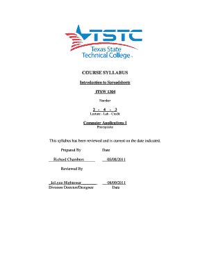 Fillable Online Degreeplans Westtexas Tstc Introduction To Spreadsheets