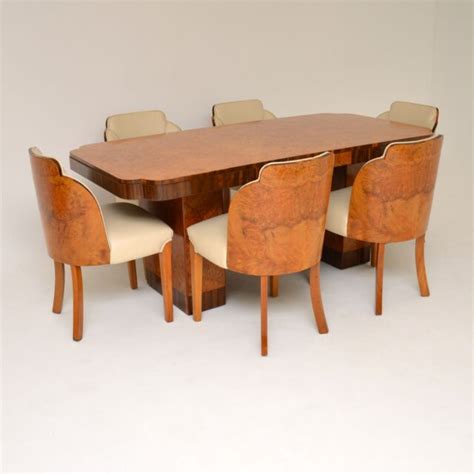 Art Deco Burr Walnut Dining Table Cloud Back Chairs By Epstein