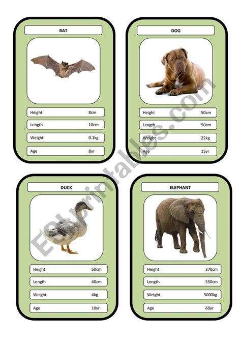 Top Trump Cards - Animals - ESL worksheet by agarcea