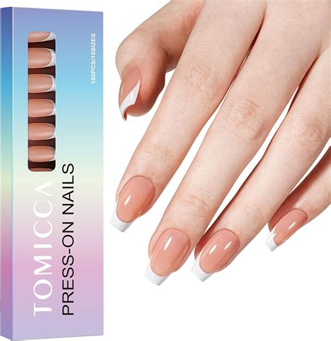 Tomicca French Gel Nail Tips Short Coffin Nude Color Pcs In