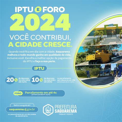 IPTU 2024 Desconto do IPTU em Saquarema é de 20 para o pagamento em