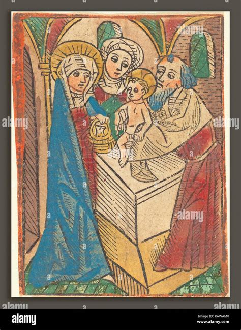 German 15th Century Presentation C 1490 Hand Colored Woodcut