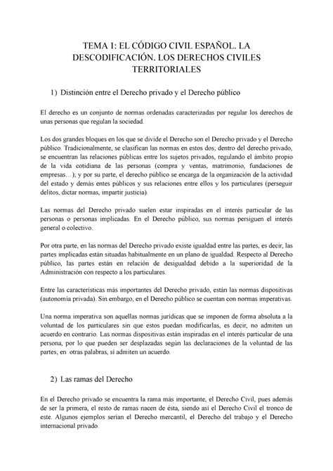 TEMA 1 nota 8 TEMA 1 EL CÓDIGO CIVIL ESPAÑOL LA DESCODIFICACIÓN