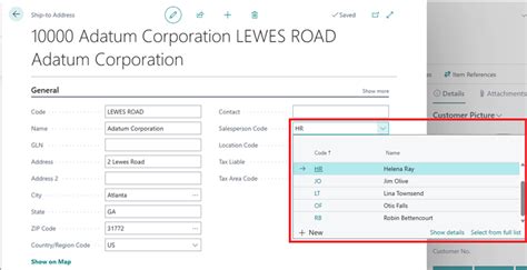 assign salesperson  customer ship  addresses microsoft learn
