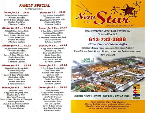 New Star Restaurant Menu In Pembroke Ontario Canada