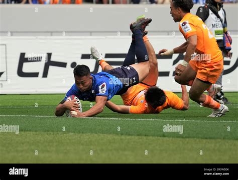 Panasonic Wild Knights Tomoki Osada Scores A Try During The 2022 23