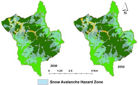 Landuse maps of 2030 and 2050 overlapped with snow avalanche hazard ...