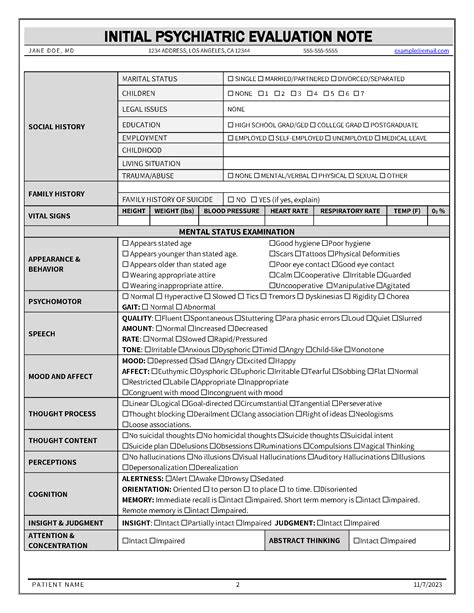 Initial Psychiatric Evaluation Note Template