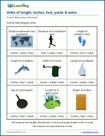 Math Worksheets: Units of length: inches / feet / yards / miles | K5 ...