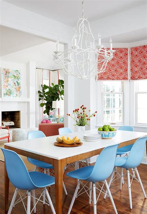 Blue Dining Chairs At Two Tone Table Transitional Dining Room