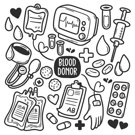 Free Vector World Blood Donor Day Stickers Hand Drawn Doodle Coloring