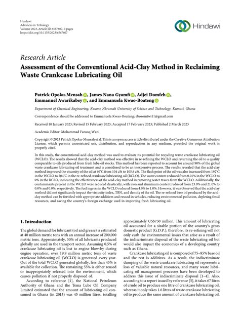 Pdf Assessment Of The Conventional Acid Clay Method In Reclaiming