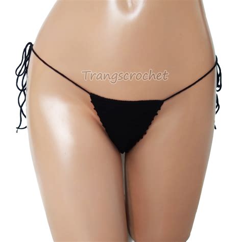 Handmade Crochet Micro Thong Bikini Bottoms For Women Black Color Micro