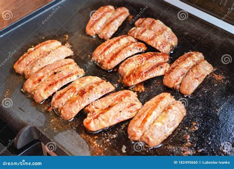 Small Bratwurst / Hot Dog Frankfurter Sausages Grilled on Electric Grill Stock Photo - Image of ...